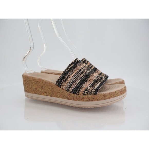 Bzees Women Runaway Sandals Size 10 Beige Woven Slides Cork Wedge Shoes - Picture 1 of 13